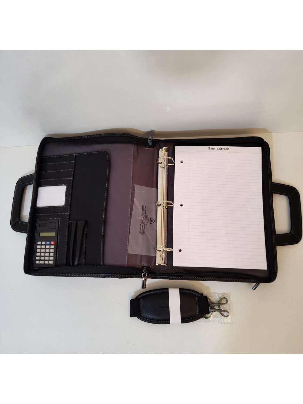 Samsonite Black Leather 3-Ring Portfolio With Strap Model# 961465 - Picture 3 of 12